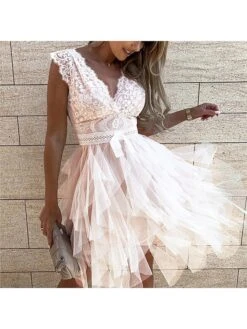 Women's Party Dress Lace Dress Homecoming Dress Midi Dress Black White Pink Sleeveless Pure Color Lace Summer Spring V Neck Vacation Vacation Spring Dress Slim 2023 S M L XL -Tesla Style kblgei1658233385364