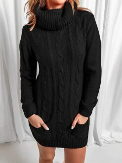 Women‘s Sweater Dress Winter Dress Jumper Dress Mini Dress Pocket Outdoor Street Daily Fashion Streetwear Turtleneck Long Sleeve 2023 Loose Fit Black Red Khaki Color S M L XL XXL Size -Tesla Style kbpnvq1694056900473