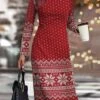 Women's Christmas Work Dress Casual Dress Semi Formal Dress Fashion Winter DressDaily Midi Dress Print Crew Neck Long Sleeve Elk Snowflake Slim Black Wine Blue Fall Winter S M L XL XXL