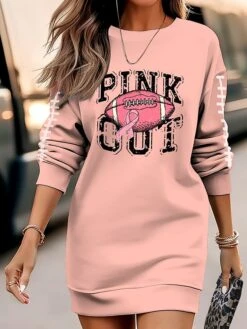 Women's Casual Dress Sweatshirt Dress Winter Dress Letter Football Print Crew Neck Mini Dress Fashion Streetwear Outdoor Daily Long Sleeve Loose Fit Blush Pink White Light Green Fall Winter S M L XL -Tesla Style kckhzl1695372480535
