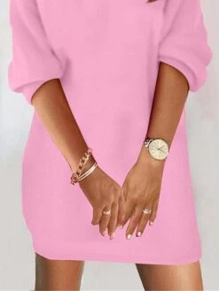Women's Casual Dress Sweatshirt Dress Winter Dress Mini Dress Ruched Outdoor Street Daily Fashion Streetwear V Neck Long Sleeve 2023 Loose Fit Pink Color S M L XL XXL Size -Tesla Style kcnrxg1693880065071