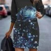 Women's Casual Dress Sweatshirt Dress Mini Dress Warm Fashion Outdoor Vacation Going Out Crew Neck Print Floral Loose Fit Blue Purple Green S M L XL XXL -Tesla Style kcpjod1695891162282