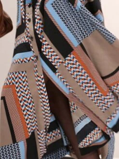 Women's Work Dress Sheath Dress Swing Dress Fashion Winter Dress Office Daily Long Dress Maxi Dress Button Print V Neck Long Sleeve Stripe Print Regular Fit Khaki Fall Winter S M L XL -Tesla Style kcyugc1695030996618