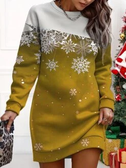Women's Christmas Casual Dress Sweatshirt Dress Mini Dress Warm Fashion OutdoorVacation Crew Neck Print Print Loose Fit Yellow Red Blue S M L XL XXL -Tesla Style kdlory1695365366288