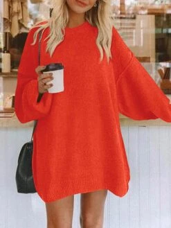 Women's Sweater Dress Jumper Dress Casual Dress Long Dress Maxi Dress Fashion Pure Color Outdoor Daily Vacation Going Out Crew Neck Long Sleeve Patchwork 2023 Loose Fit Black Rusty Red Orange S M L XL -Tesla Style kdmcwf1695643853546