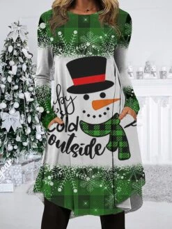 Women's Christmas Work Dress Casual Dress Fashion Winter DressDaily Midi Dress Pocket Print Crew Neck Long Sleeve Santa Claus Snowman Regular Fit Wine Purple Green Fall Winter S M L XL XXL