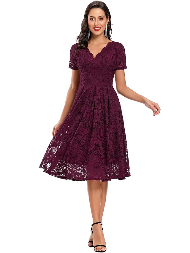 Women's Party Dress Lace Dress Homecoming Dress Midi Dress Black Pink Wine Short Sleeve Pure Color Lace Summer Spring Fall V Neck Fashion Evening Party Wedding Guest Fall Dress 2023 S M L XL 12 Women's Party Dress Lace Dress Homecoming Dress Midi Dress Black Pink Wine Short Sleeve Pure Color Lace Summer Spring Fall V Neck Fashion Evening Party Wedding Guest Fall Dress 2023 S M L XL - Image 10