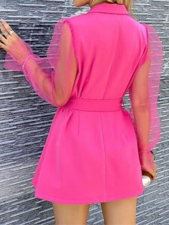 Women's Work Dress Blazer Dress Sheath Dress Fashion Office Daily Workfashion Mesh Sleeve Mini Dress Mesh Button Shirt Collar Long Sleeve Plain Regular Fit Black Dark Green Green Fall Winter S M L -Tesla Style keczpn1697711827691