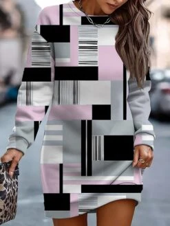 Women's Casual Dress Sweatshirt Dress Winter Dress Plaid Print Crew Neck Mini Dress Fashion Streetwear Outdoor Daily Long Sleeve Loose Fit Pink Red Blue Fall Winter S M L XL XXL -Tesla Style kehiwm1694489877770