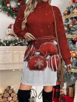 Women's Christmas Dress Sweater Dress Jumper Dress Mini Dress Warm Santa Claus Snowflake Deer Outdoor Christmas Casual Daily Turtleneck Long Sleeve 2023 Loose Fit White Wine Red S M L XL XXL 3XL -Tesla Style keodnb1697711475447