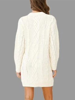 Women's Sweater Dress Jumper Dress Casual Dress Mini Dress Warm Pure Color Outdoor Casual Daily Going Out Crew Neck Long Sleeve 2023 Loose Fit White S M L -Tesla Style kestyr1695643792095