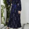 Women's Party Dress Cocktail Dress Wedding Guest Dress Long Dress Maxi Dress Blue Dark Blue Long Sleeve Flower Lace Up Fall Winter Autumn Crew Neck Fashion Winter Dress Wedding Guest Vacation 2023 S -Tesla Style keuepp1695111589025