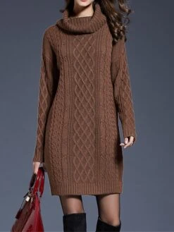 Women's Sweater Dress Jumper Dress Winter Dress Mini Dress Warm Plain Outdoor Daily Holiday Vacation Turtleneck Long Sleeve 2023 Loose Fit White Wine Blue M L XL XXL 3XL -Tesla Style keweea1697711249151