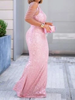 Women‘s Formal Party Dress Sequin Dress Bodycon Long Dress Maxi Dress Green Black Blue Sleeveless Pure Color Sequins Spring Summer Crew Neck XL XXL 3XL 4XL 5XL -Tesla Style kezxxy1639558620420