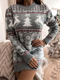 Women‘s Christmas Sweater Dress Winter Dress Sheath Dress Short Mini Dress Red Navy Blue Gray Long Sleeve Elk Snowman Snowflake Knit Fall Winter Round Neck Turtleneck Stylish Casual 2022 S M L XL XXL -Tesla Style kfchsp1663151843052