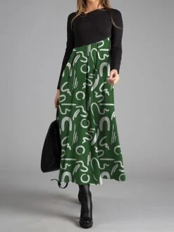 Women's Work Dress Casual Dress Swing Dress Fashion Winter Dress Daily Long Dress Maxi Dress Button Print V Neck Long Sleeve Graffiti Regular Fit Blue Green Dark Blue Fall Winter S M L XL XXL -Tesla Style kgefwv1697424454888