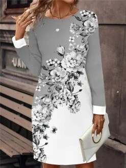 Women's Casual Dress Sweatshirt Dress Mini Dress Active Fashion Outdoor Holiday Vacation Crew Neck Print Floral Loose Fit Blue Purple Green S M L XL XXL -Tesla Style kgsbet1695195913255