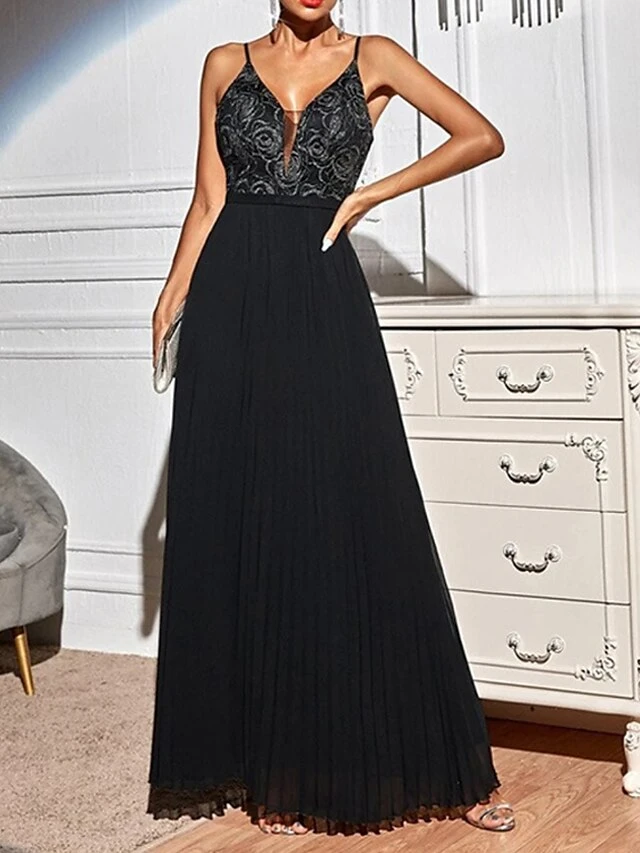 Women's Prom Dress Party Dress Lace Dress Long Dress Maxi Dress Black Sleeveless Flower Backless Summer Spring Spaghetti Strap Fashion Evening Party Fall Dress Summer Dress 2023 S M L XL 5 Women's Prom Dress Party Dress Lace Dress Long Dress Maxi Dress Black Sleeveless Flower Backless Summer Spring Spaghetti Strap Fashion Evening Party Fall Dress Summer Dress 2023 S M L XL - Image 3