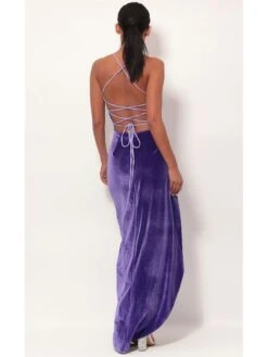 Women‘s Party Dress Wedding Guest Dress Velvet Dress Red Long Dress Maxi Dress Purple Red Wine Sleeveless Pure Color Lace Up Split Velvet Spring Summer Spaghetti Strap Elegant Sexy Slim S M L XL XXL -Tesla Style khosfw1625643751442
