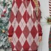 Women's Casual Dress Hoodie Dress Mini Dress Warm Fashion Outdoor Christmas Holiday Hoodie Print Geometric Loose Fit Red S M L XL XXL -Tesla Style khvjdx1696733151942