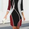 Women's Work Dress Casual Dress Sheath Dress Fashion Winter Dress Office Daily Midi Dress Print Crew Neck 3/4 Length Sleeve Geometric Color Block Regular Fit Red Blue Green Fall Winter S M L XL XXL -Tesla Style kieoja1695350901921