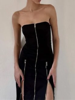 Women's Party Dress Cocktail Dress Sheath Dress Midi Dress Black Sleeveless Pure Color Backless Spring Fall Winter Strapless Fashion Halloween Vacation 2023 S M L