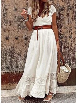 Women's Party Dress Lace Dress White Dress Long Dress Maxi Dress White Short Sleeve Pure Color Lace Spring Summer V Neck S M L XL XXL 3XL 5 Women's Party Dress Lace Dress White Dress Long Dress Maxi Dress White Short Sleeve Pure Color Lace Spring Summer V Neck S M L XL XXL 3XL -Tesla Style kjmqzx1625815386528
