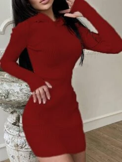 Women‘s Sweater Dress Winter DressHoodie Dress Sweater Jumper Dress Short Mini Dress White Black Gray Red Brown Beige Light Blue Long Sleeve Pure Color Ruched 2022 S M L XL XXL 3XL -Tesla Style kjsxwt1631270850471