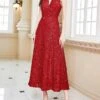 Women‘s Party Dress Sequin Dress Cocktail Dress Midi Dress Wine Sleeveless Pure Color Sparkly Glitter Sequins Summer Spring Fall Halter Neck Fashion Wedding Guest Vacation Summer Dress Slim -Tesla Style kjtyec1690523429005