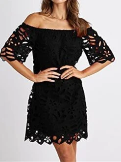 Women's Party Dress Cut Out Dress Cocktail Dress Midi Dress Black White Red Half Sleeve Pure Color Ruched Fall Winter Autumn Off Shoulder Fashion Winter Dress Wedding Guest Birthday 2023 S M L XL -Tesla Style kjvbay1696490235652