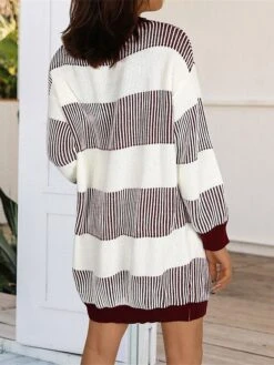 Women's Sweater Dress Winter Dress Jumper Dress Mini Dress Patchwork Outdoor Street Daily Fashion Streetwear Crew Neck Long Sleeve 2023 Loose Fit Wine Khaki Dark Blue Color S M L Size -Tesla Style kknuua1692095288936