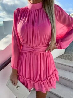 Women's Work Dress Sheath Dress Chiffon Dress Fashion Winter Dress Office Daily Mini Dress Ruched Crew Neck Long Sleeve Stripe Plain Regular Fit Black White Purple Fall Winter S M L XL -Tesla Style kkvwoj1695096230870