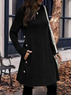 Women's Casual Dress Sweatshirt Dress Winter Dress Mini Dress Button Outdoor Daily Going Out Active Fashion Crew Neck Long Sleeve 2023 Loose Fit Black Pink Gray Color S M L XL XXL Size