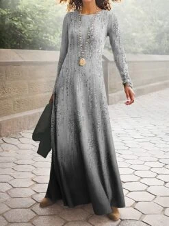 Women's Work Dress Casual Dress A Line Dress Fashion Winter Dress Daily Long Dress Maxi Dress Print Crew Neck Long Sleeve Floral Ombre Regular Fit Pink Blue Green Fall Winter S M L XL XXL -Tesla Style klrtev1694490798107