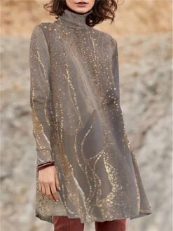 Women's Work Dress Casual Dress Swing Dress Fashion Winter Dress Daily Mini Dress Print Turtleneck Long Sleeve Floral Geometric Regular Fit Black Blue Purple Fall Winter S M L XL XXL -Tesla Style klvgwk1694151642311