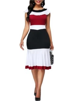 Women's Work Dress Sheath Dress Semi Formal Dress Fashion Midi Dress Ruffle Print Crew Neck Sleeveless Print Regular Fit Red Blue Purple Summer Spring S M L XL XXL