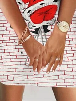 Women's Christmas Sweatshirt Dress Shift Dress Mini Dress Red 3/4 Length Sleeve Letter Print Winter Fall Autumn V Neck Fashion 2022 S M L XL XXL 3XL -Tesla Style kmsfdr1667900301868