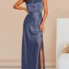 Women's Prom Dress Party Dress Satin Dress Long Dress Maxi Dress Black Light Green Wine Sleeveless Pure Color Split Summer Spring Stand Collar Fashion Evening Party Wedding Guest Vacation Loose Fit -Tesla Style kmxwpx1678413531028