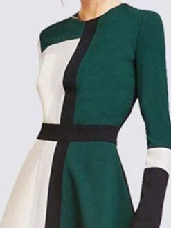 Women's Work Dress Swing Dress Emerald Green Dress Midi Dress Green Long Sleeve Color Block Print Fall Winter Autumn Crew Neck Stylish Winter Dress Fall Dress 2023 S M L XL XXL 3XL 4XL 5XL -Tesla Style knivzp1638440568353