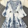 Women's Work Dress Semi Formal Dress A Line Dress Fashion Midi Dress Print V Neck Long Sleeve Floral Regular Fit Blue Summer Spring S M L XL -Tesla Style knjoqc1690857092982
