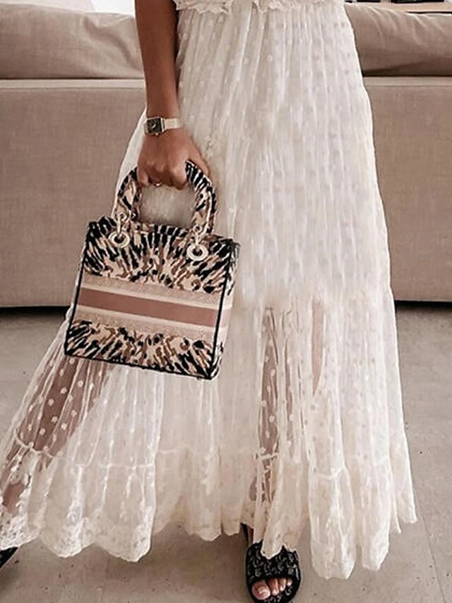 Women's Long Dress Maxi Dress Party Dress Casual Dress White Dress Polka Dot Basic Modern Outdoor Daily Holiday Lace Ruched Short Sleeve V Neck Dress Loose Fit White Summer Spring S M L XL XXL 5 Women's Long Dress Maxi Dress Party Dress Casual Dress White Dress Polka Dot Basic Modern Outdoor Daily Holiday Lace Ruched Short Sleeve V Neck Dress Loose Fit White Summer Spring S M L XL XXL - Image 3