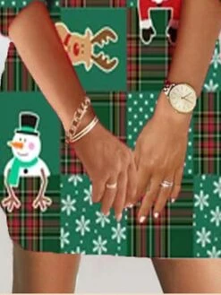 Women's Christmas Sweatshirt Dress Shift Dress Mini Dress Green 3/4 Length Sleeve Plaid Print Winter Fall Autumn V Neck Loose Fit 2022 S M L XL XXL 3XL -Tesla Style komunh1667212151090