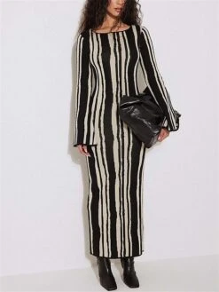 Women's Sweater Dress Winter Dress Jumper Dress Long Dress Maxi Dress Fashion Print Outdoor Daily Holiday Date Crew Neck Long Sleeve Print 2023 Slim Black Blue S M L -Tesla Style koqcfs1692938912738