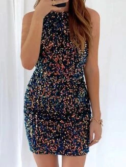 Women's Party Dress Sequin Dress Homecoming Dress Mini Dress Black White Pink Sleeveless Multicolor Sequins Summer Crew Neck Party Birthday Spring Dress 2023 S M L XL 2XL