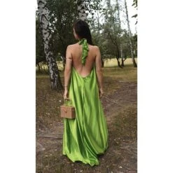 Women's Party Dress Satin Dress Long Dress Maxi Dress Blue Orange Green Sleeveless Pure Color Backless Summer Spring Halter Neck Fashion Loose Fit 2023 S M L XL -Tesla Style kpfjsa1690352597109