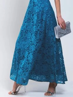 Women's A Line Dress Maxi Long Dress Royal Blue Lace Dress Half Sleeve Floral Solid Color Ruched Print Spring Summer Crew Neck Stylish Elegant 2023 S-3XL -Tesla Style kphwzr1691462576937