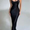Women‘s Party Dress Satin Dress Sheath Dress Long Dress Maxi Dress Black Brown Sleeveless Pure Color Backless Winter Fall Spring Spaghetti Strap Fashion Party Evening Party Loose Fit 2023 S M L -Tesla Style kqeabi1671789824162