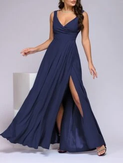 Women‘s Prom Party Dress Swing Dress Long Dress Maxi Dress Black Wine Red Sleeveless Pure Color Backless Winter Fall Spring V Neck Fashion Evening Party 2023 S M L XL XXL -Tesla Style kqjljt1671444699858