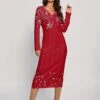 Women's Christmas Dress Sweater Dress Jumper Dress Midi Dress Warm Snowflake Outdoor Christmas Daily Holiday V Neck Long Sleeve 2023 Regular Fit Red Blue Rose Red S M L XL XXL 3XL -Tesla Style kqxrjl1697525580593