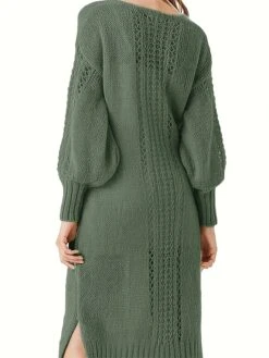 Women's Sweater Dress Jumper Dress Casual Dress Midi Dress Warm Pure Color Outdoor Casual Daily Going Out V Neck Long Sleeve 2023 Loose Fit Green S M L -Tesla Style krckrq1695643798060